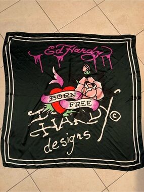Ed Hardy Green “Born Free" Decorative Scarf